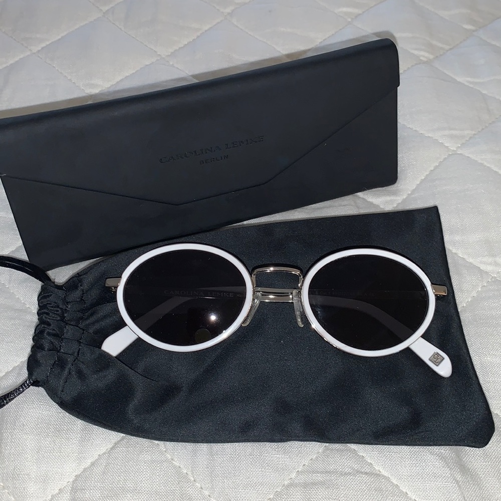 Carolina Lemke White Silver Round Sunglasses Dark Lens OS Excellent Condition